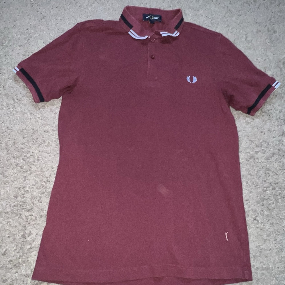 Fred Perry Twin Tipped Mens Cotton Short Sleeve Polo Shirt in Oxblood Size M - Picture 2 of 6